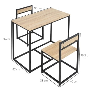 Tavolo da pranzo per 2 persone con 2 sedie, design industriale compatto per cucina e soggiorno, in legno, rovere