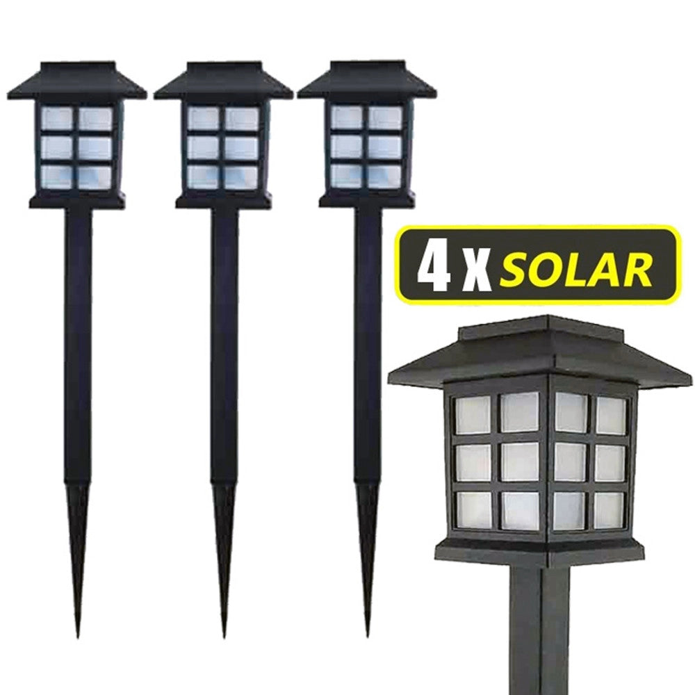 Trade Shop - 4x Lampade A Led Da Giardino Stile Lanterna Paletti Ricarica Solare 38 X 9 X 9cm -