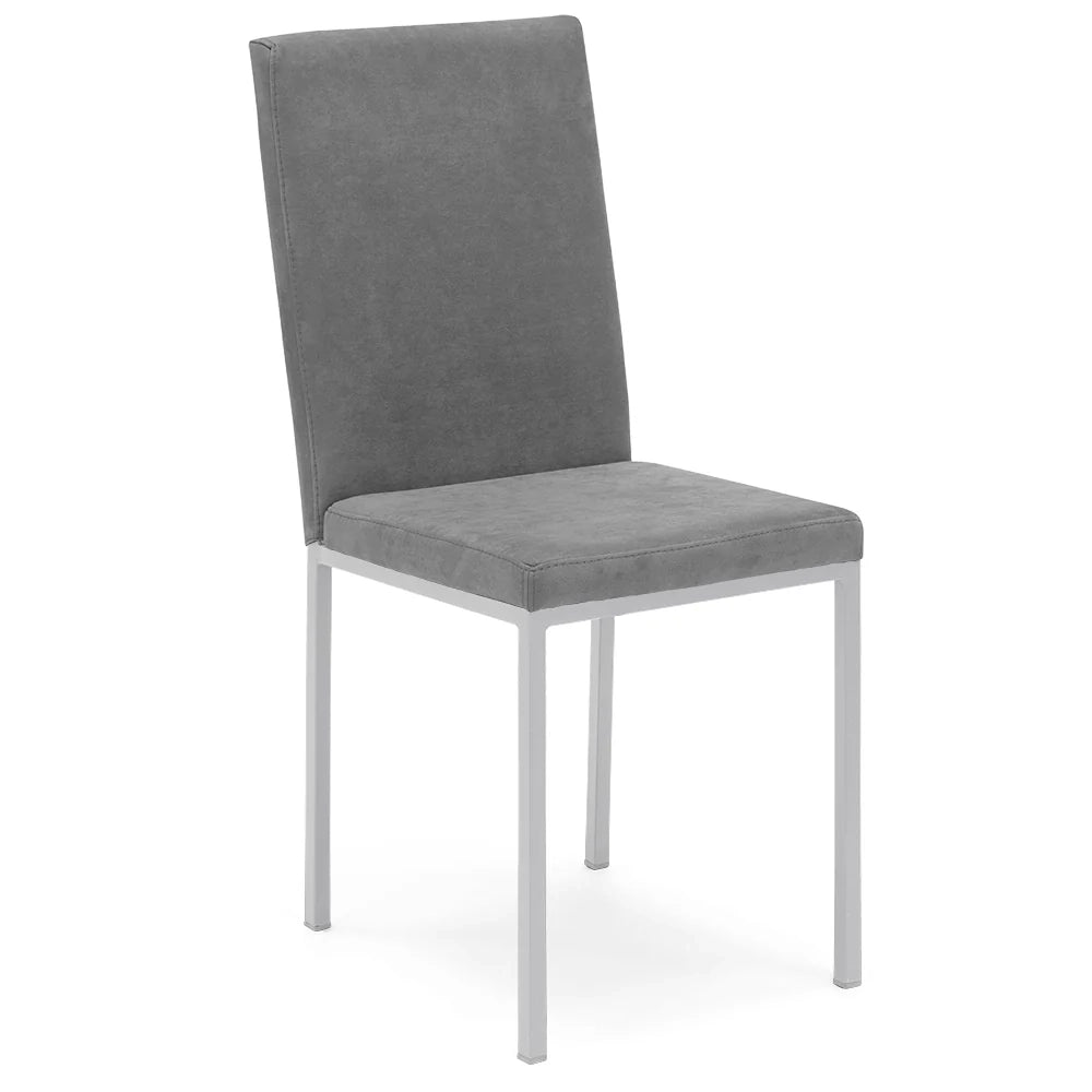 Set 2 sedie imbottite LICYA PLUS, ideale per sala da pranzo, soggiorno, ufficio, tessuto scamosciato colore Grigio con struttura Bianco Opaco, Design moderno