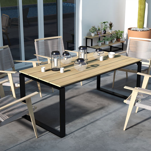 Tavolo da Giardino Rettangolare per 6-8 Persone 180x90x74cm in Alluminio con Piano a Doghe Quercia
