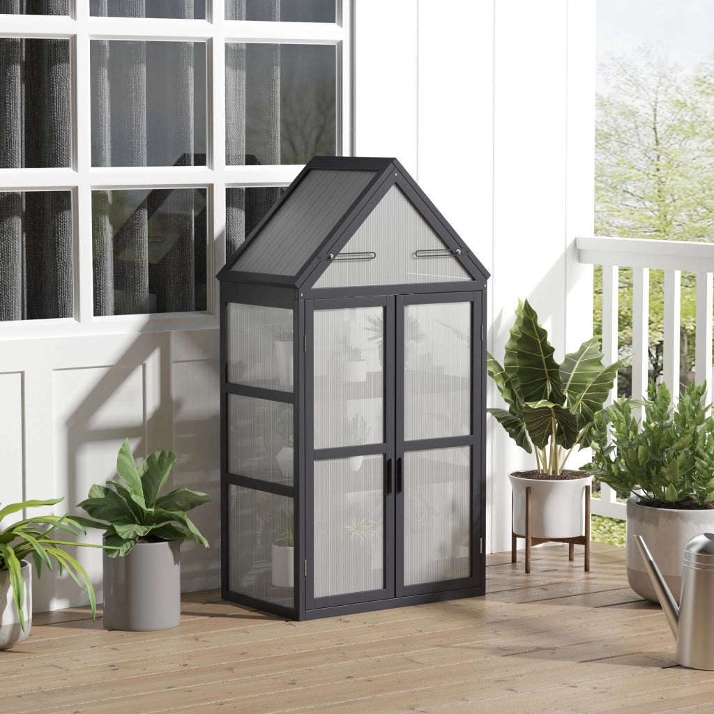 Serra Mini 3 Livelli in Legno e Policarbonato ¨C zephmum ¨C Naturale 70.5x42x132 cm