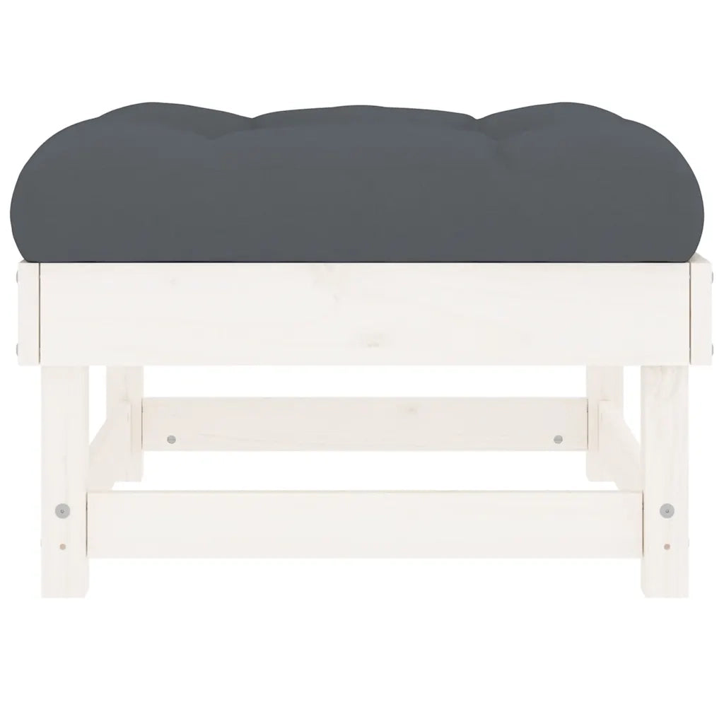 Poggiapiedi da Giardino con Cuscino Legno Massello Pino Bianco 825437