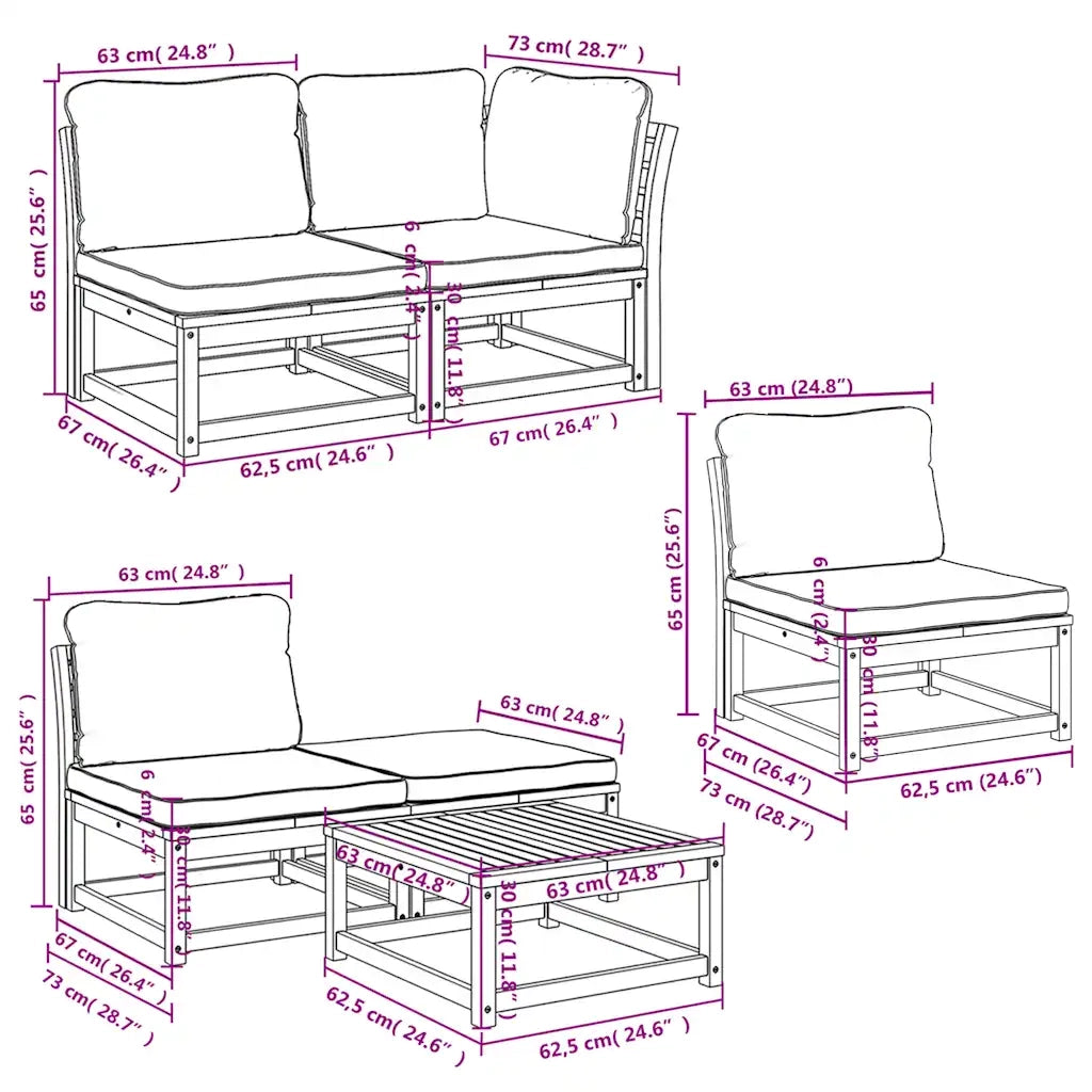 Set Salotto da Giardino 6 pz con Cuscini in Massello di Acacia 3214301