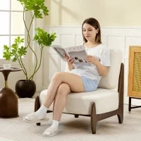 Poltrona da salotto in chenille, con cuscino spesso e seduta imbottita, 72 x 73,5 x 81 cm, Crema