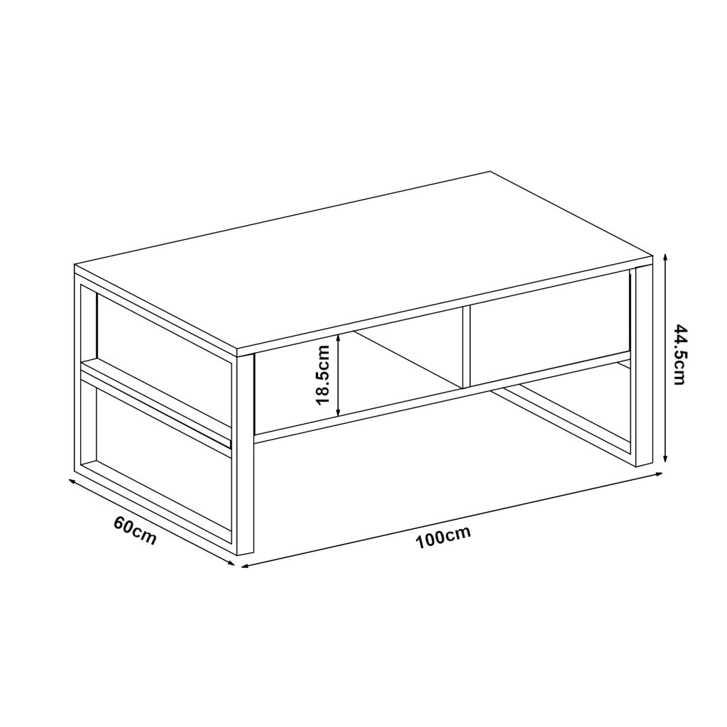 Tavolino Centrale da Salotto Laukaa con Scomparti 45 x 100 x 60 cm Nero [en.casa]