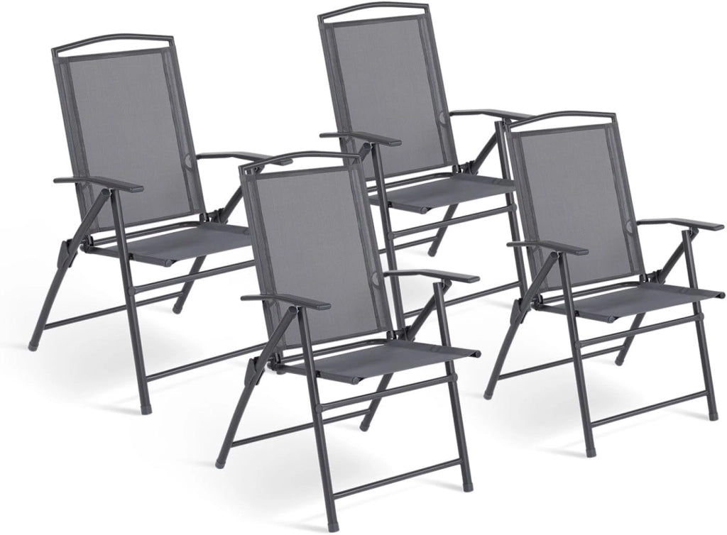 Set di 4 sedie da giardino pieghevoli ALGHERO in metallo e textilene grigio antracite con braccioli