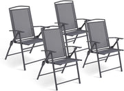 Set di 4 sedie da giardino pieghevoli ALGHERO in metallo e textilene grigio antracite con braccioli