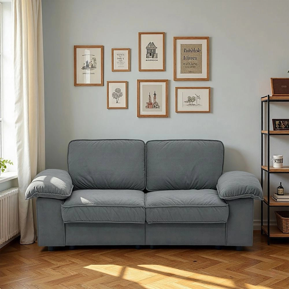 Divano 2 posti con contenitore - Xylo - Design cloud, tessuto morbido, grigio