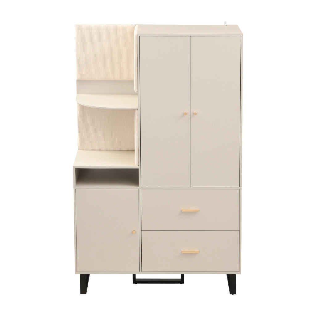 Armadio da ingresso con appendiabiti, ripiani, 2 cassetti e scarpiera, in MDF beige grigio