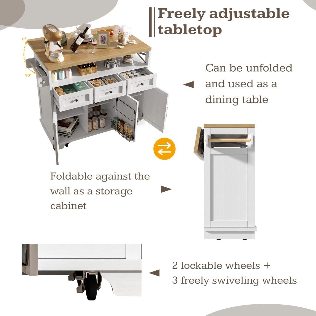 TAVOLO ISOLA CUCINA 118x43x98 cm Bianco MDF e Metallo
