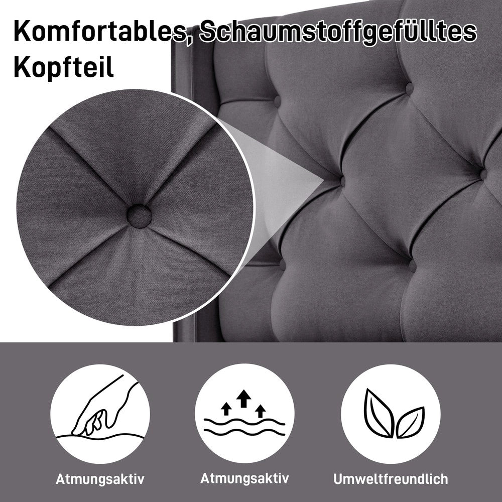 Letto Contenitore Matrimoniale Imbottito ¨C Xylo ¨C Tessuto Grigio 140x200