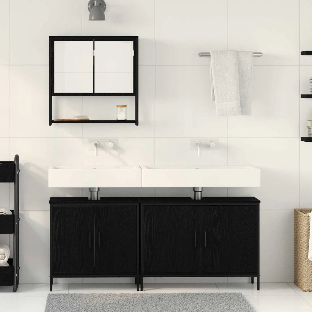 Set di mobili per il bagno 3 pcs Nero Legno multistrato 3334366