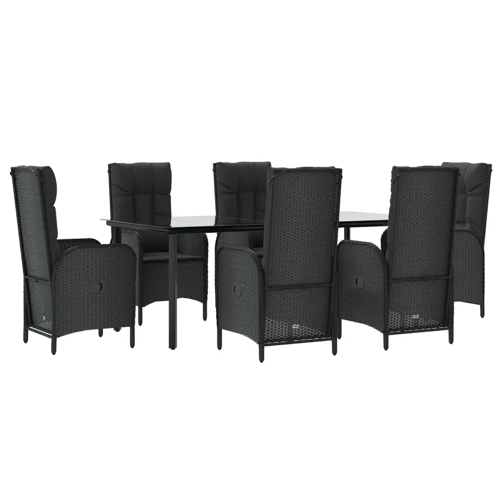 Set da Pranzo da Giardino 7 pz Nero con Cuscini in Polyrattan 3185193