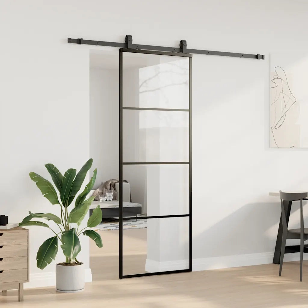 Porta Scorrevole con Ferramenta Nera 76x205 cm in Vetro ESG 3375936