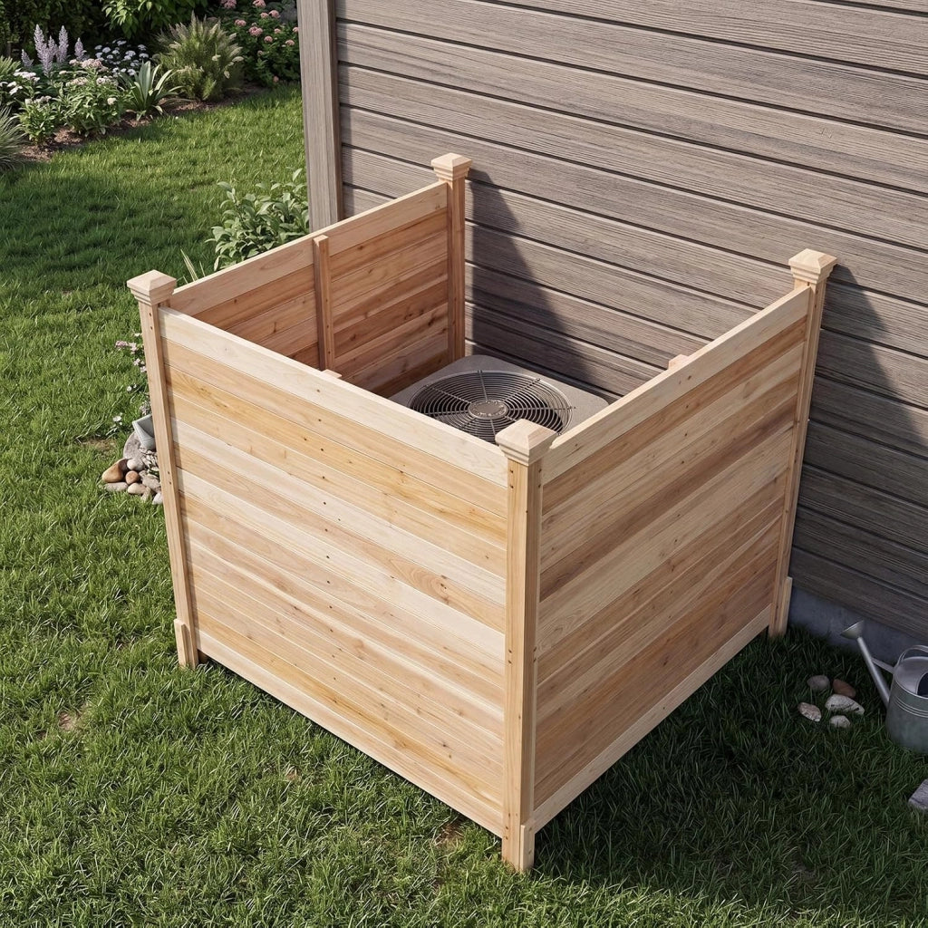 Recinzione Giardino, Recinto da Esterno a 3 Pannelli in Legno Massello, Schermo Ventilato Copri Bidoni, Condizionatore e Attrezzature, per Terrzza e Cortile, Naturale