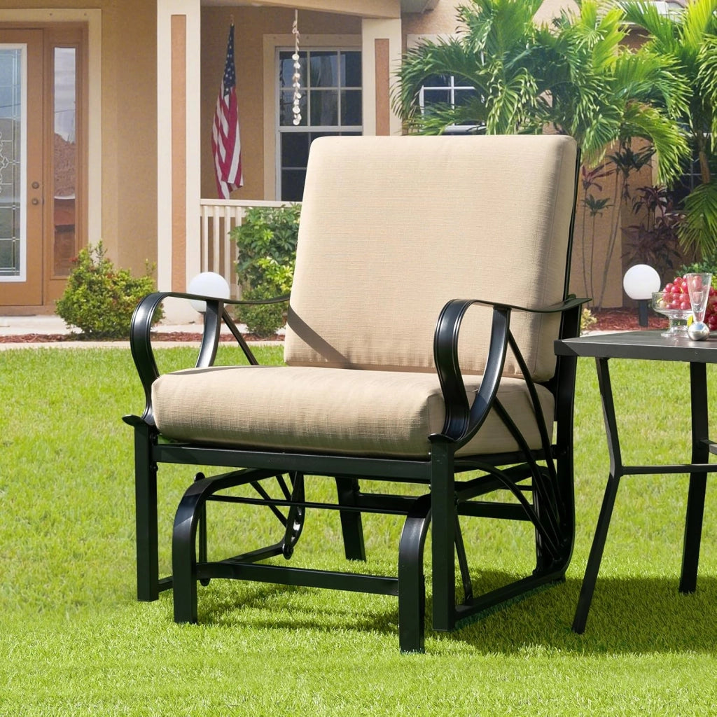 Poltrona a dondolo in metallo con cuscino, sedia a dondolo per adulti, struttura robusta, sedia a dondolo ergonomica, per interni ed esterni, per giardino, terrazza, balcone, soggiorno, carico