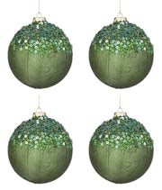Palline di Natale in Vetro Verdi Paillettes Decorazioni Addobbi Albero Aileen Diametro: 100 mm