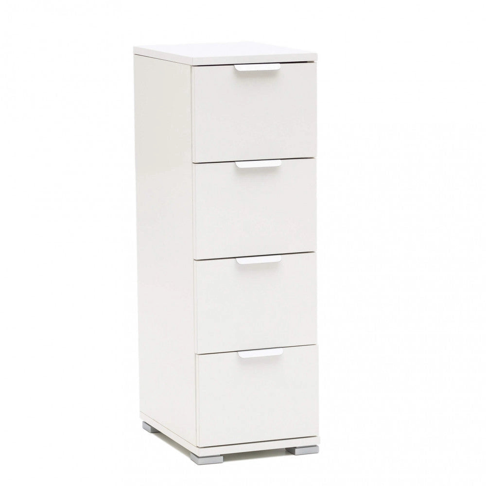 Cassettiera 4 Cassetti Bianca 27x38x85 h cm in Truciolare bilaminato Bianco