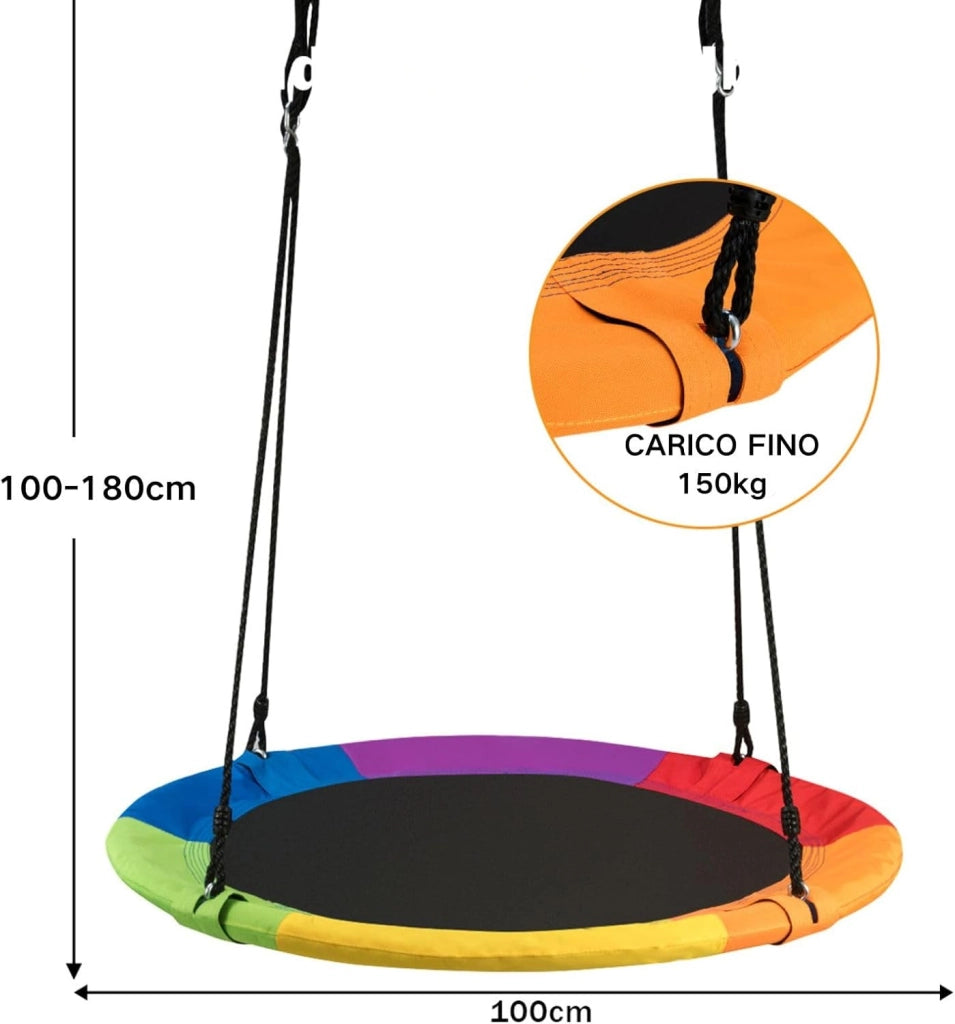 Altalena da Giardino a Nido, Altalena da Giardino per Bambini Con Telaio in Metallo, Regolabile in Altezza: 100-180 cm, Capacità di Carico 150 kg, Con Kit Sospensione (Colorato)
