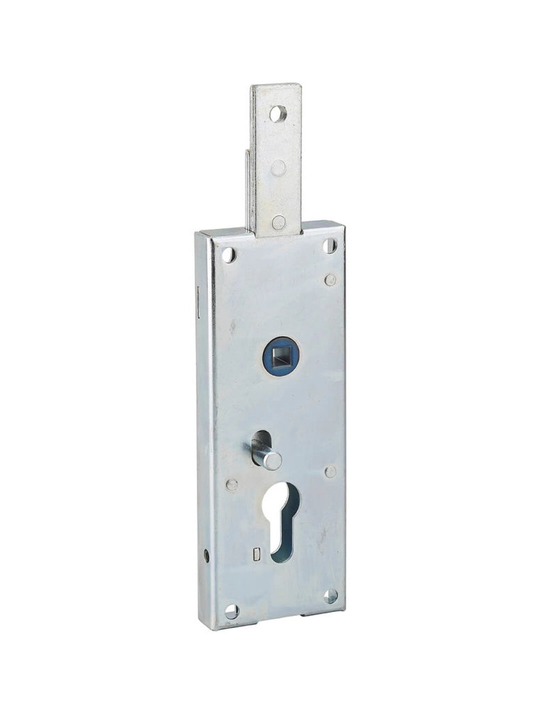 Serratura per porta basculante 1 punto in alto, a cilindro europeo, per garage, 60x160mm, quadro 7mm, zincato - THIRARD