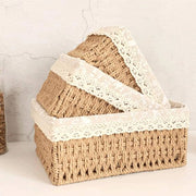 Trade Shop - Set 3 Pz Porta Oggetti Organizer Cestino Intrecciato Con Fodera In Tessuto 79158 -