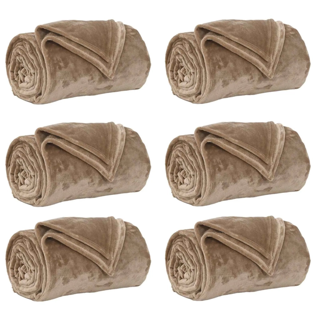 Coperte da Pile 6 pz Cammello 240 x 270 cm Panno
