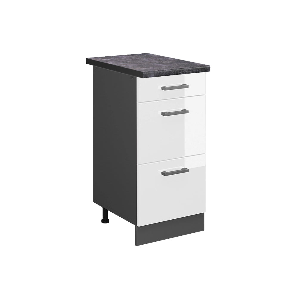 Vicco Mobiletto base per cucina Bianco lucido 40 cm con cassetti, PL Antracite