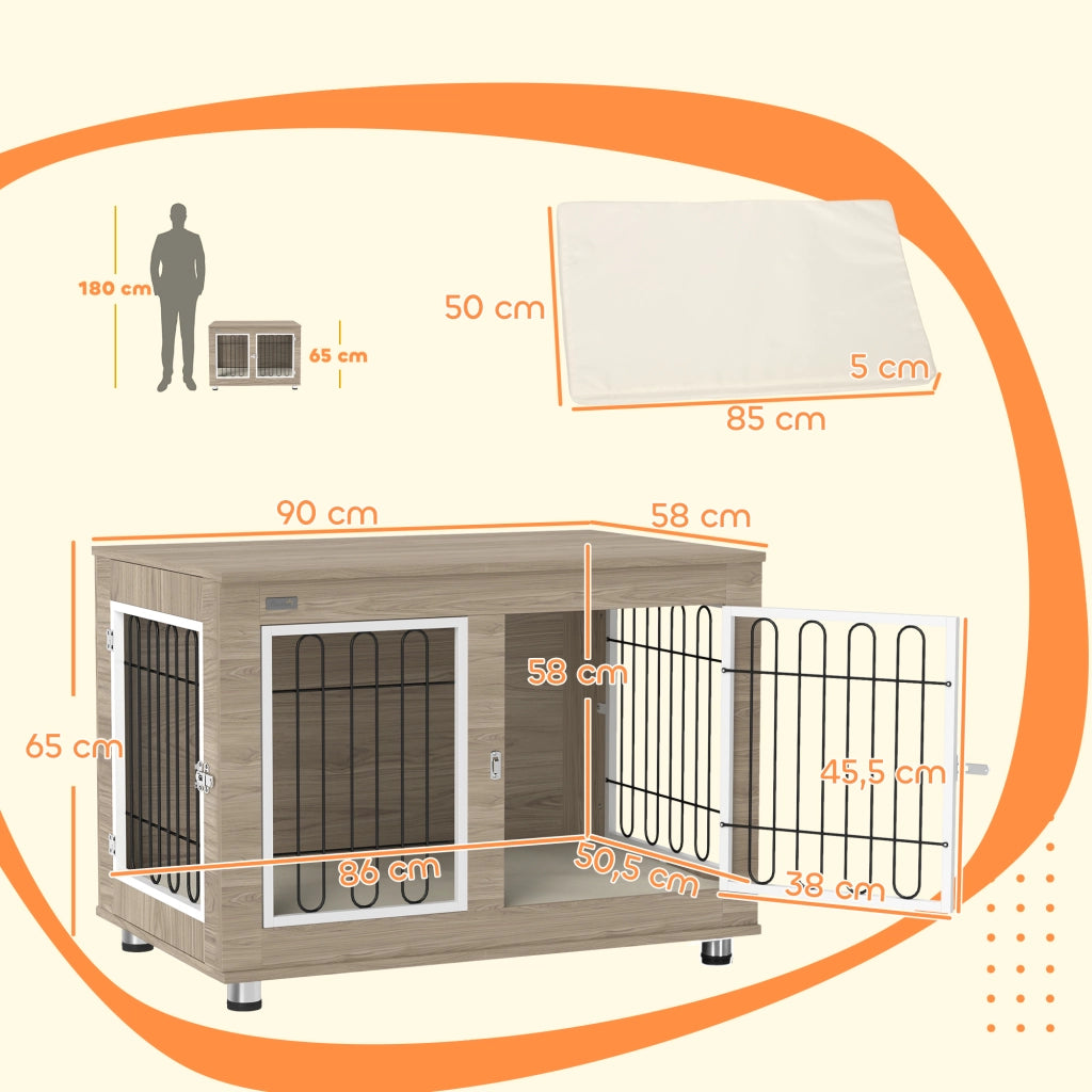 Cuccia per cani mobile multiuso con doppia porta e cuscino ¨C Xylo ¨C Legno