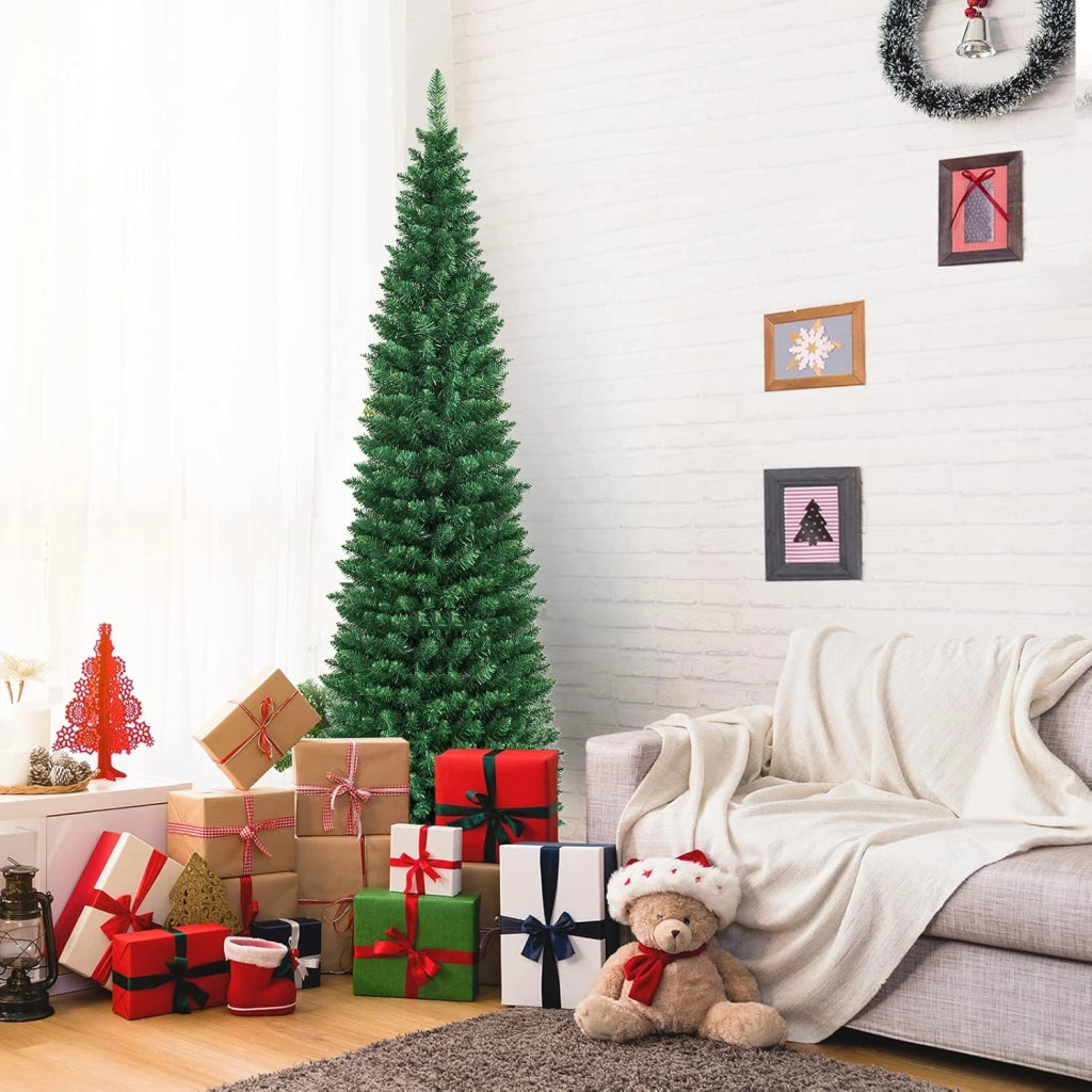 Albero di Natale Slim 150/180/210/240/270 cm, Albero di Natale Artificiale con 220/400/700/1000/1500 Rami e Base in Metallo, Decorazioni Natalizie per Casa e Negozio (210 CM)