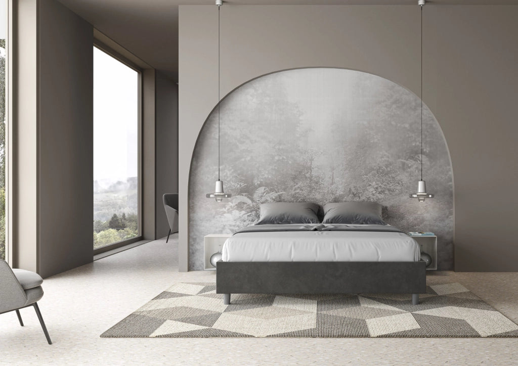Letto Matrimoniale 160x200 cm con Rete e Contenitore Giroletto con Alzata Comoda Imbottito in Microfibra Azelia Grigio