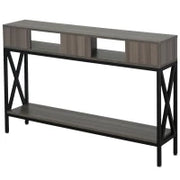 Tavolo Consolle Stile Vintage Industriale con 3 Ripiani e Telaio in Metallo, Grigio e Nero, 120x23.5x75cm