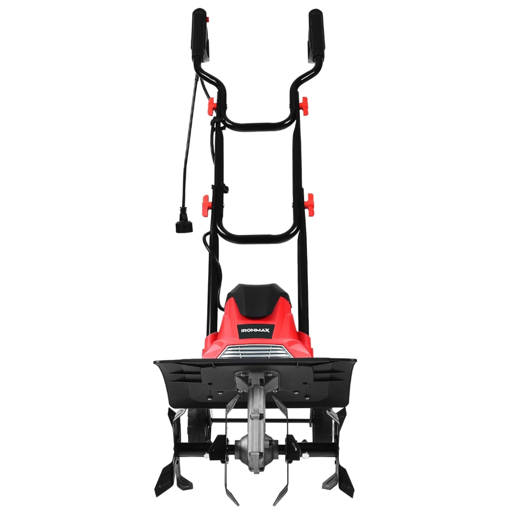 Dissodatore elettrico e coltivatore, Mini coltivatore con maniglia pieghevole e ruote regolabili-Rosso e nero-Attrezzi da giardino