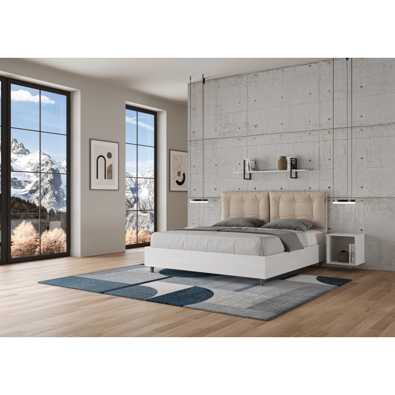 Letto Matrimoniale 160x200 cm cuscinatura Egos Annalisa - Similpelle,Tortora,Con rete