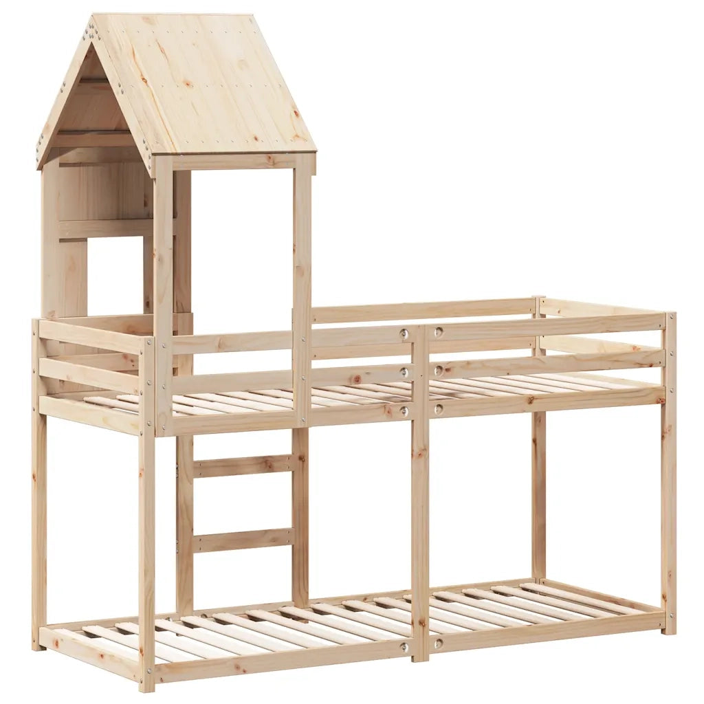 Letto a Castello con Tetto 80x200 cm in Legno Massello di Pino