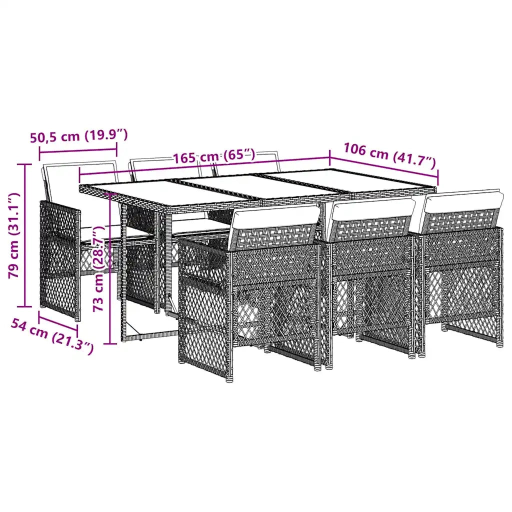 Set da Pranzo da Giardino 7 pz con Cuscini in Polyrattan Grigio 3210728