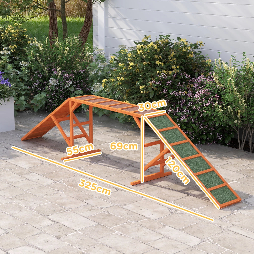 Rampa Agility per Cani con Barra di Sicurezza, Superficie Antiscivolo, 325 x 55 x 69 cm, Arancione