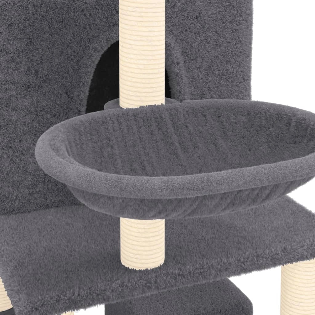 Tiragraffi per gatti Mobili per arrampicata su torre Tiragraffi piattaforma da arrampicata con tiragraffi in sisal scuro 180 cm grigio 02_0022689
