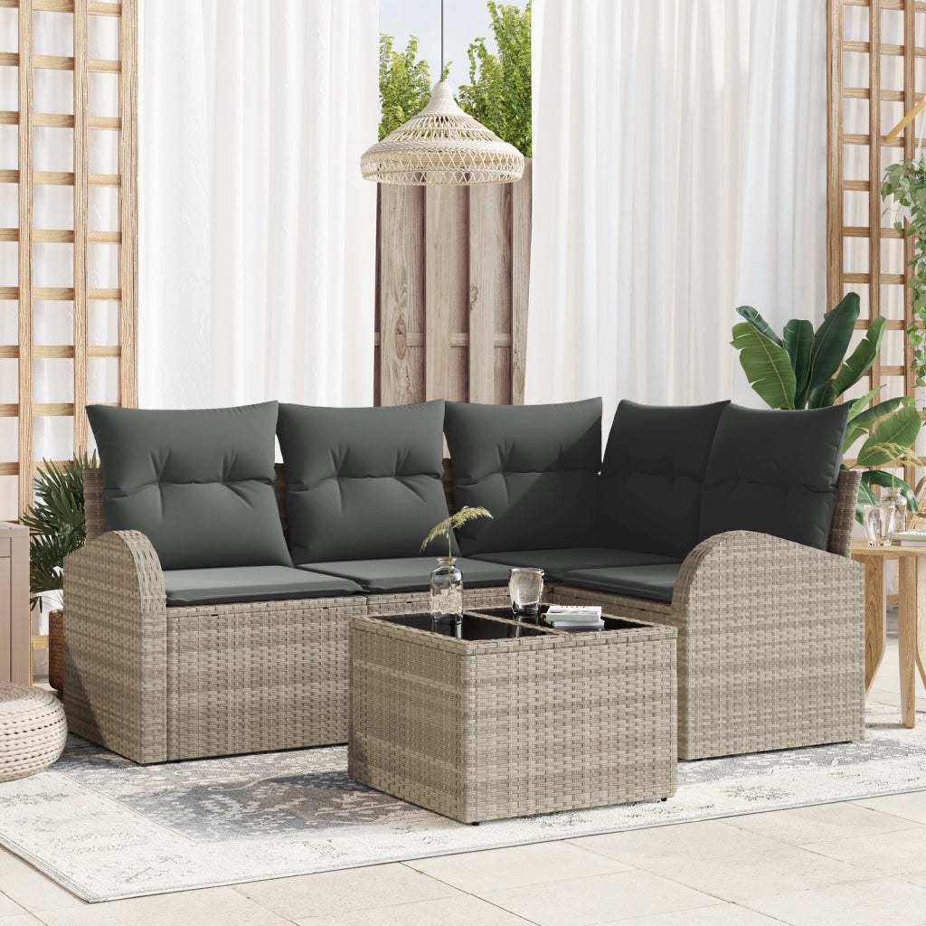 Set di divani da giardino 5 pezzi con cuscini grigio polimero