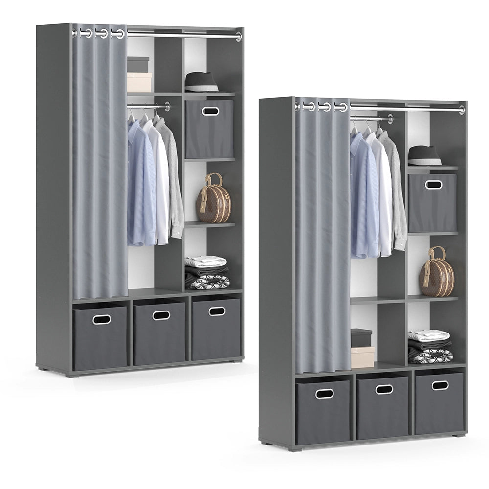 Vicco Armadio multifunzione Grigio 38 x 178.1 cm Con cassetti pieghevoli (grigio)