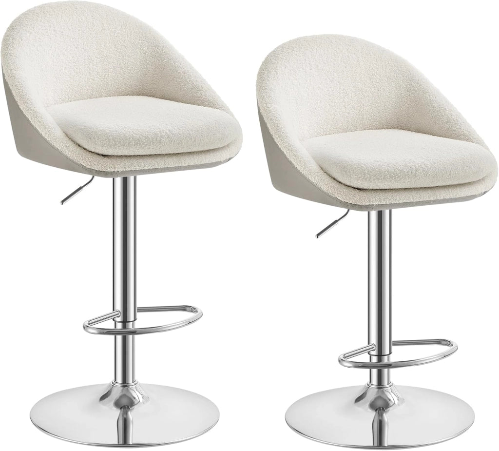 VASAGLE Sedie da Bar, Set di 2 Sgabelli da Bar, Regolabile in Altezza, Girevole a 360°, Sedia da Cucina, con Schienale, Poggiapiedi, in Acciaio, per Bancone, Sala da Pranzo, Bianco Crema LJB110W01