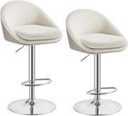 VASAGLE Sedie da Bar, Set di 2 Sgabelli da Bar, Regolabile in Altezza, Girevole a 360°, Sedia da Cucina, con Schienale, Poggiapiedi, in Acciaio, per Bancone, Sala da Pranzo, Bianco Crema LJB110W01