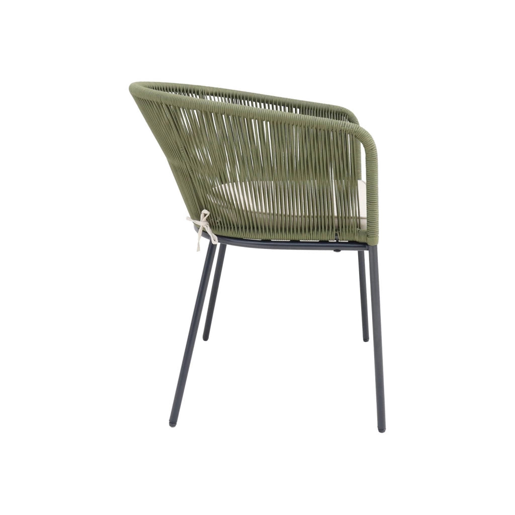 Set 4 sedie in corda e acciaio zincato, verde kaki