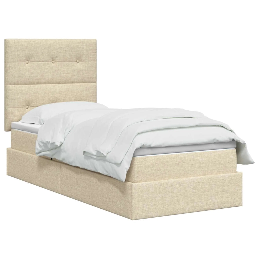 Letto con contenitore e materasso Crema 100 x 200 cm Tessuto 3459487