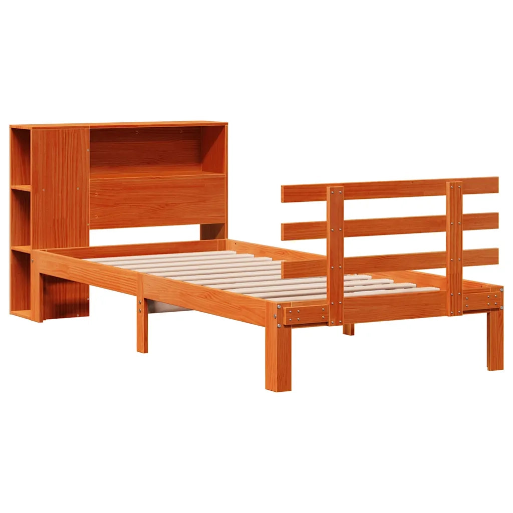 Letto Libreria senza Materasso Marrone Cera 100x200 cm in Pino 3322740