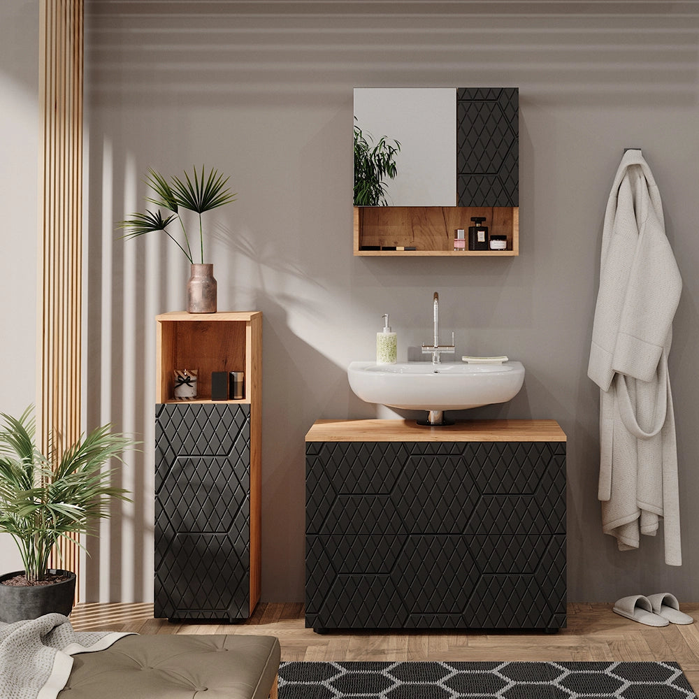 Vicco Set mobili bagno Antracite con struttura a nido d'ape 3 pezzi, con cabinet midi