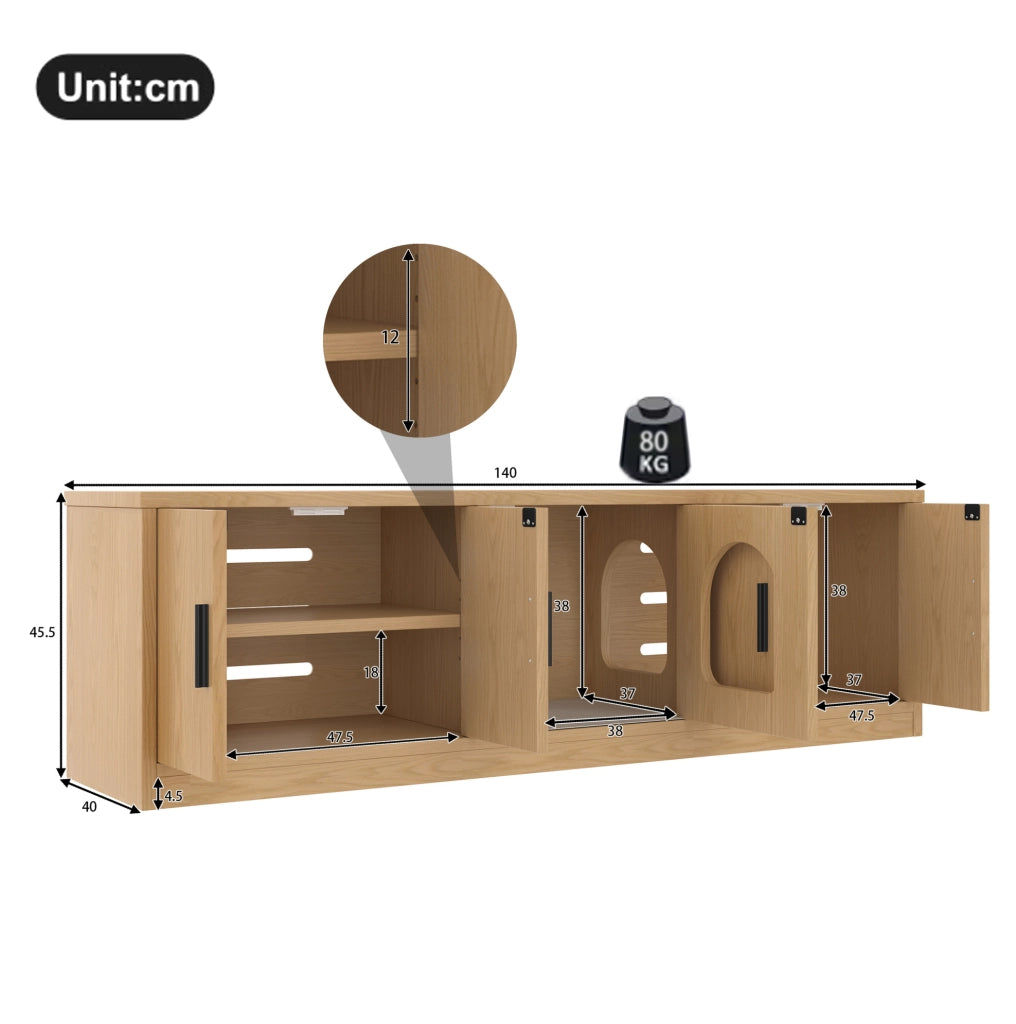 Mobile multifunzione 4 in 1 per gatti e scarpe 140x40x45;5 cm in finitura rovere