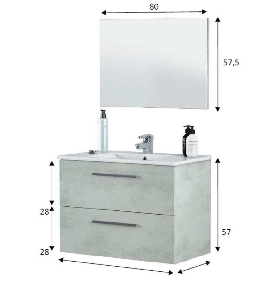 KIT MOBILE BAGNO ARUBA 2 CASSETTI CM.80X45X57H FINITURA CEMENTO