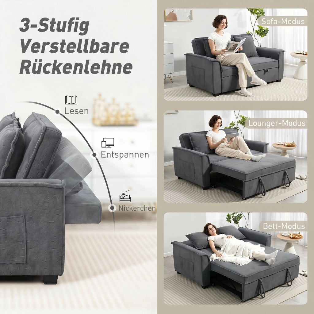 Divano letto futon 2 posti ¨C Xylo ¨C con schienale regolabile e 2 cuscini grigio scuro