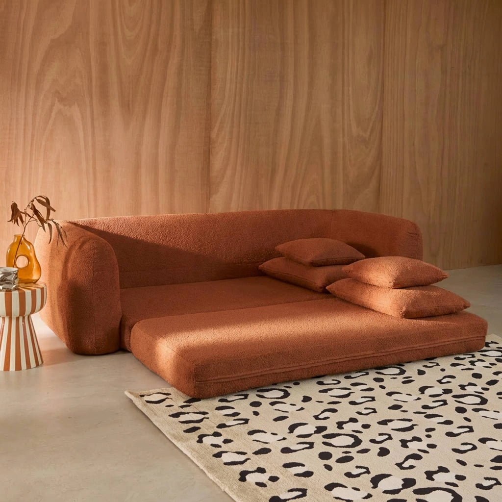 Divano letto in bouclé testurizzato, 3 posti, terracotta