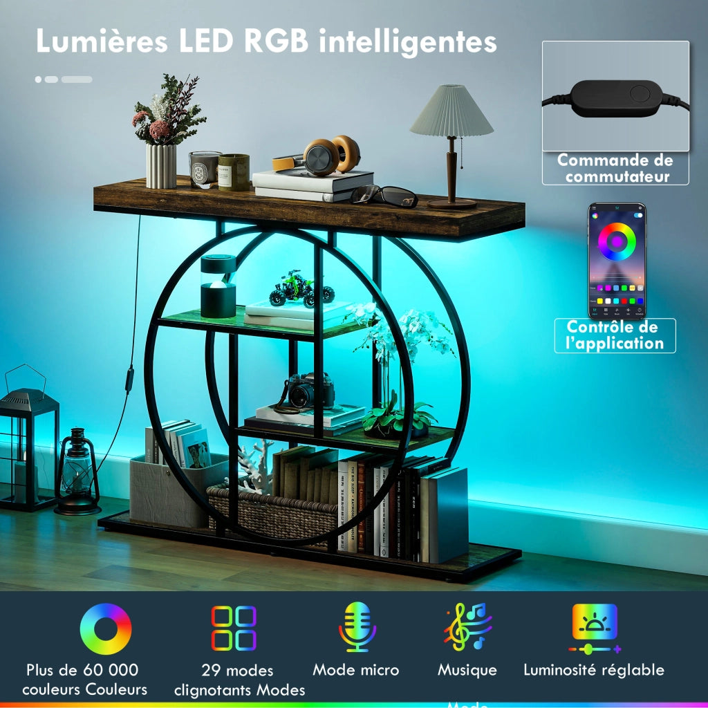 Mobile console con illuminazione LED ¨C zephmum ¨C marrone rurale e nero, 100 cm